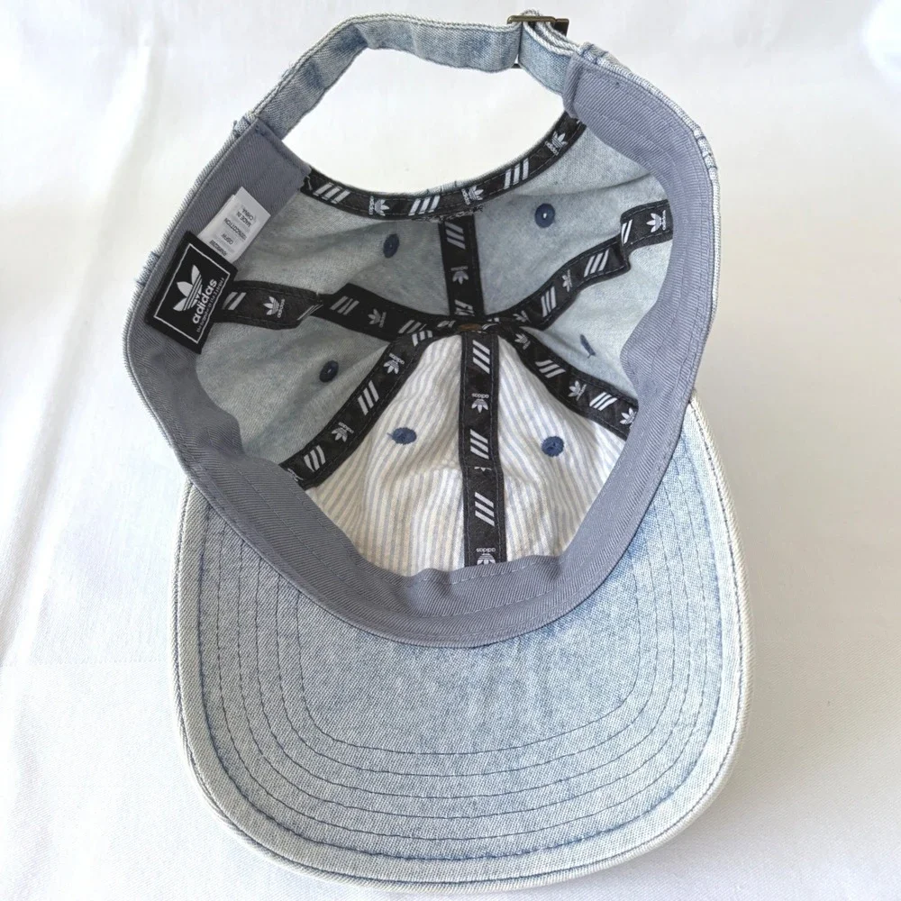 Adidas Originals Blue Acid Wash Denim Trefoil Womens Dad Baseball‎ Cap Hat